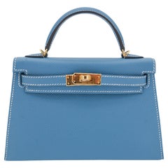 Hermès Kelly II Sellier Mini Bleu Jean Epsom Leder Gold Hardware