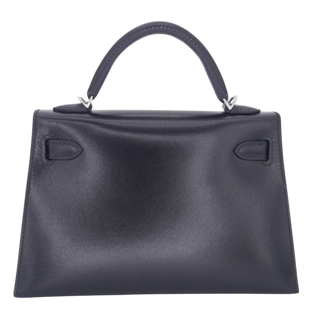 Nero Hermès Kelly II Sellier Mini Cloute Black Box Vitello Borchiato Hardware Palladium in vendita