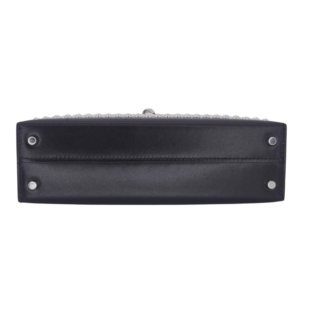 Women's Hermès Kelly II Sellier Mini Cloute Black Box Calf Studded Palladium Hardware For Sale