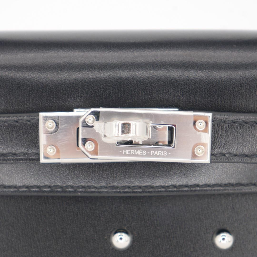 Donna Hermès Kelly II Sellier Mini Cloute Black Box Vitello Borchiato Hardware Palladium in vendita
