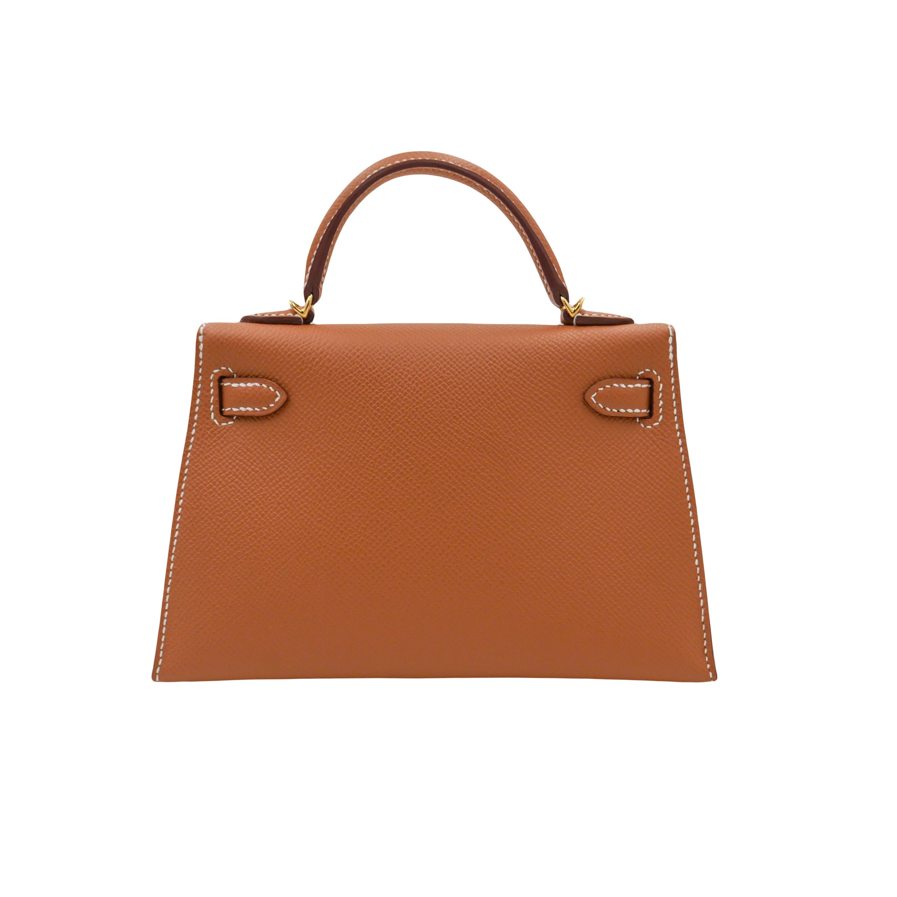 Brown Hermès Kelly II Sellier Mini Gold Epsom Leather Gold Hardware For Sale