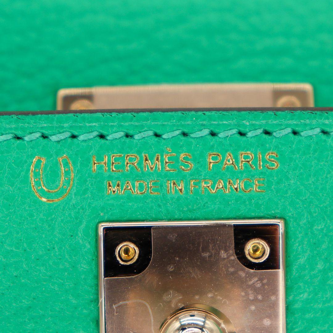 Hermès Kelly II Sellier Mini HSS Menthe/Mauve Pale Chevre Permabrass Hardware For Sale 2