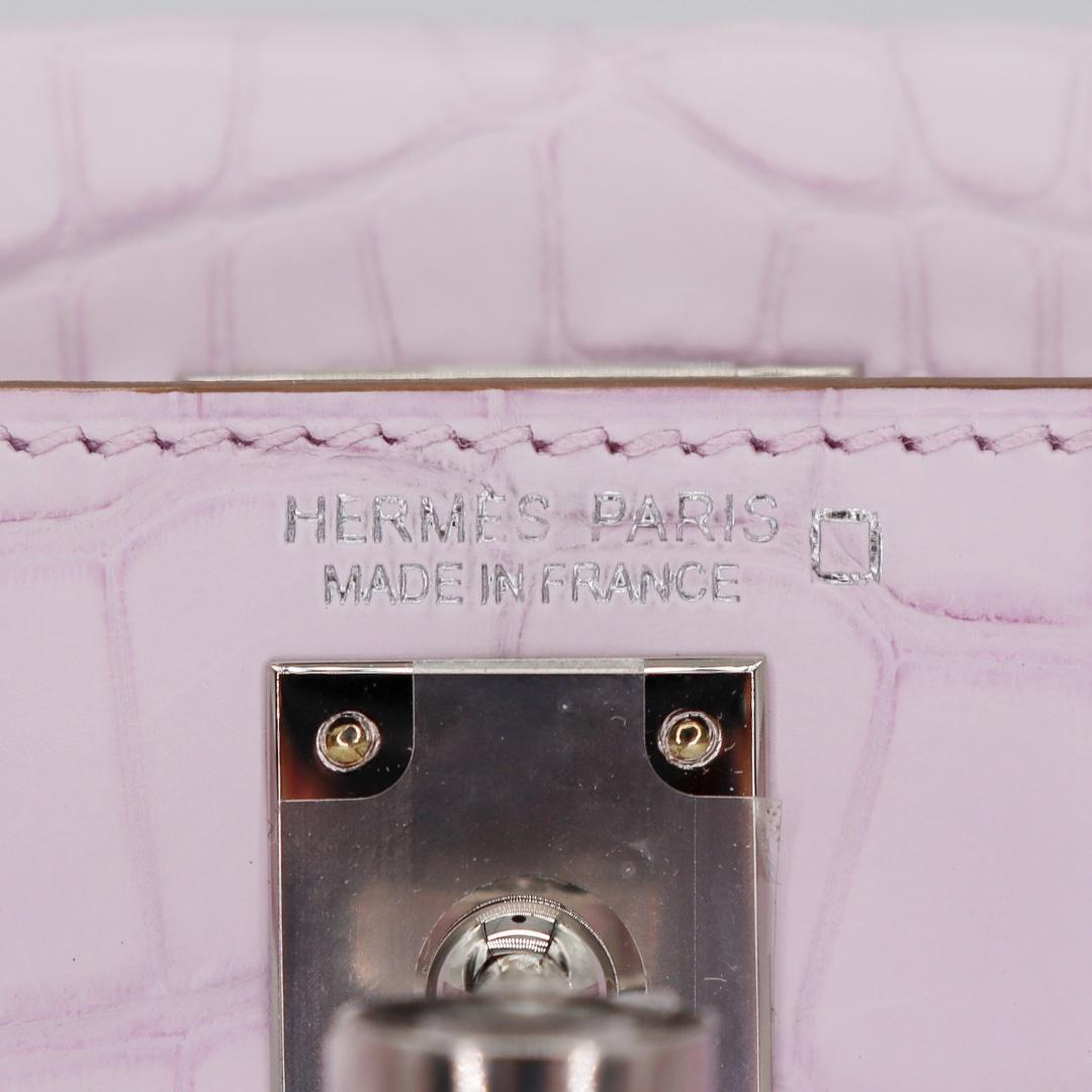 Hermès Kelly II Sellier Mini Mauve Pale Matte Alligator Palladium Hardware For Sale 2