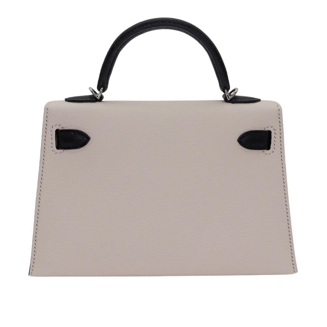 Gray Hermès Kelly II Sellier Mini Nata/Black Chèvre Leather Palladium Hardware