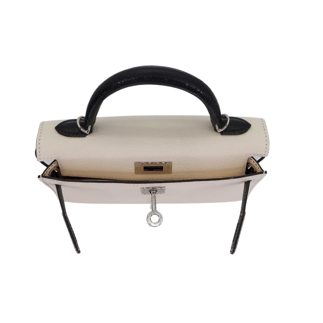 Hermès Kelly II Sellier Mini Nata/Black Chèvre Leather Palladium Hardware 2