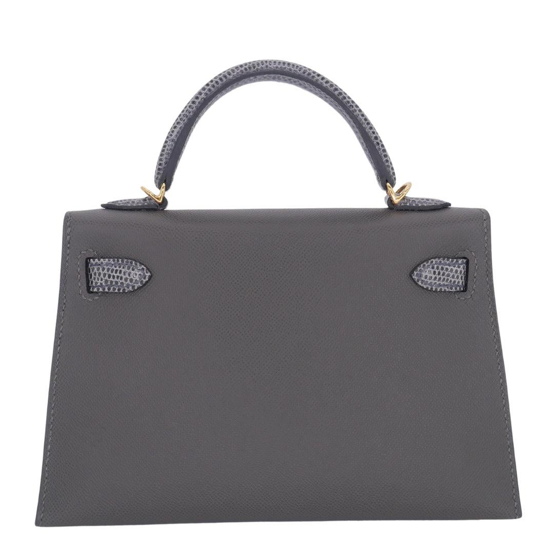 Hermès Kelly II Sellier Mini Touch Graphit/Ardoise Madame/Eidechse Gold Hardware (Grau)
