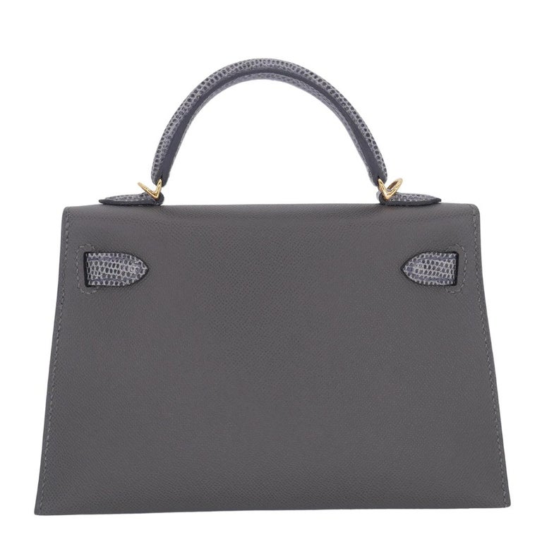Hermes Kelly II Sellier Mini Touch Graphite Ardoise Madame Lizard Gold Hardware For Sale at 1stDibs