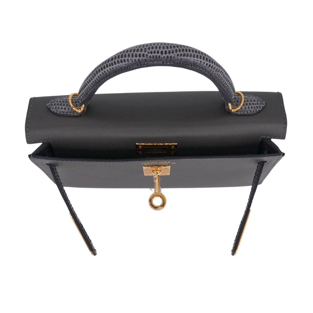  Hermès Kelly II Sellier Mini Touch Graphite/Ardoise Madame/Lizard Gold Hardware For Sale 3