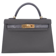 Hermès Kelly II Sellier Mini Touch Graphit/Ardoise Madame/Eidechse Gold Hardware