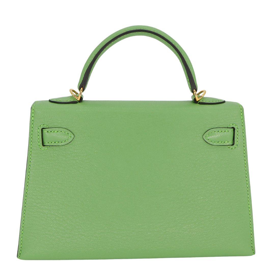 Hermès Kelly II Sellier Mini Vert Criquet Chevre Leather Gold Hardware In New Condition For Sale In Santa Rosa Beach, FL