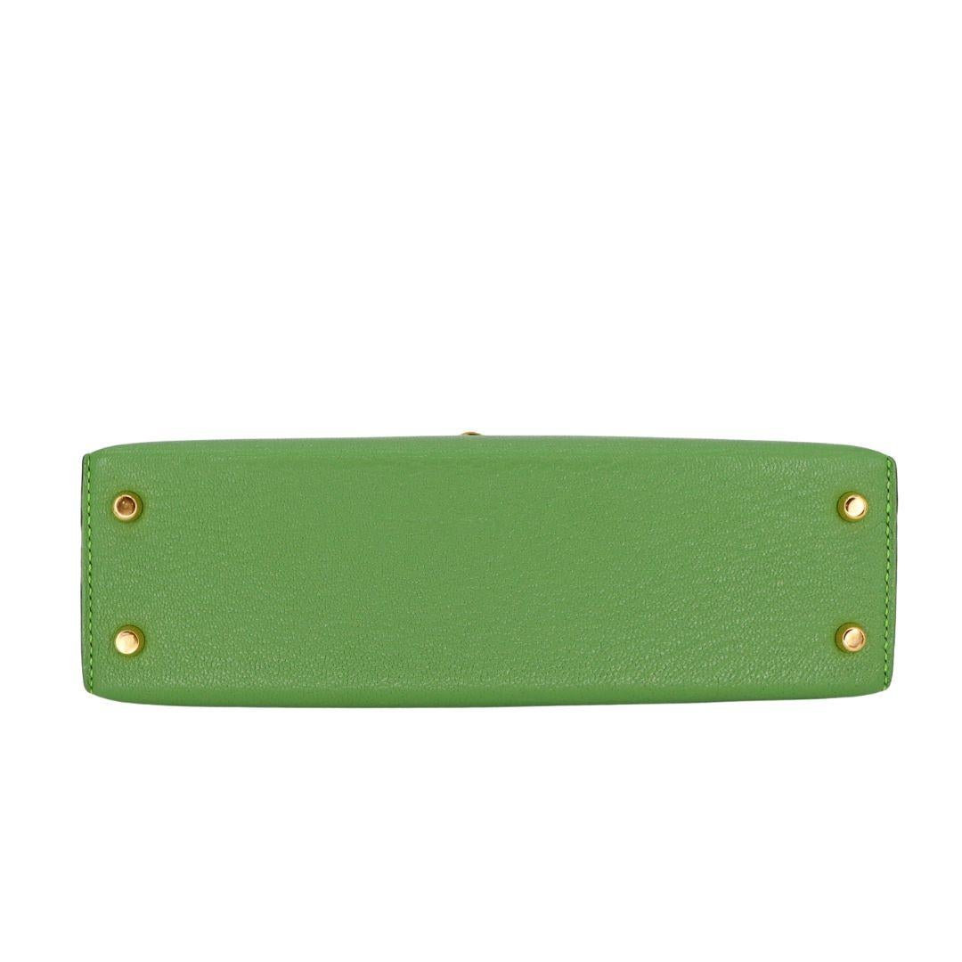 Women's Hermès Kelly II Sellier Mini Vert Criquet Chevre Leather Gold Hardware For Sale