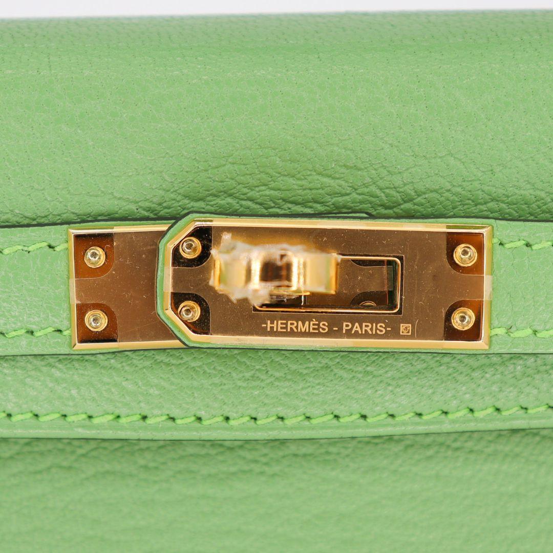 Women's Hermès Kelly II Sellier Mini Vert Criquet Chevre Leather Gold Hardware For Sale