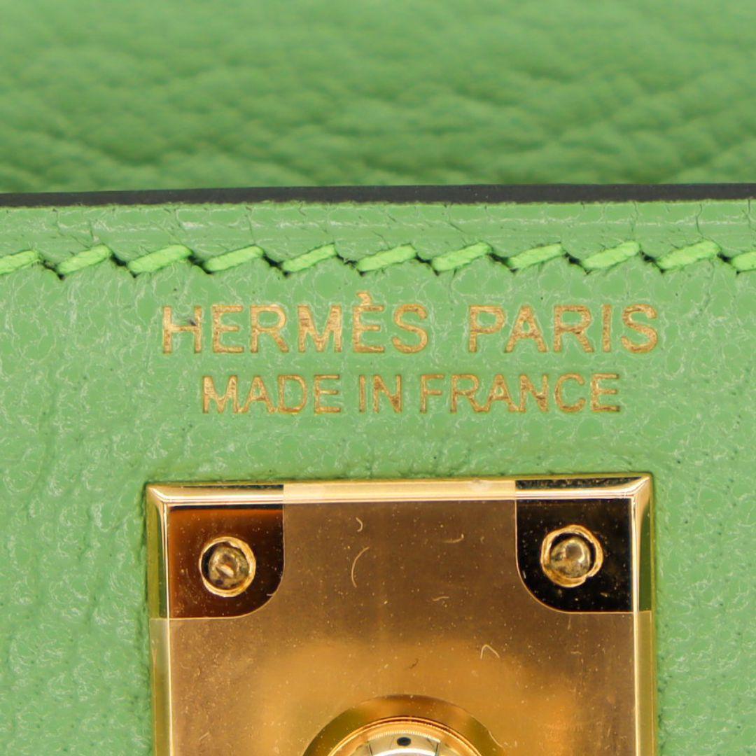 Green Hermès Kelly II Sellier Mini Vert Criquet Chevre Leather Gold Hardware