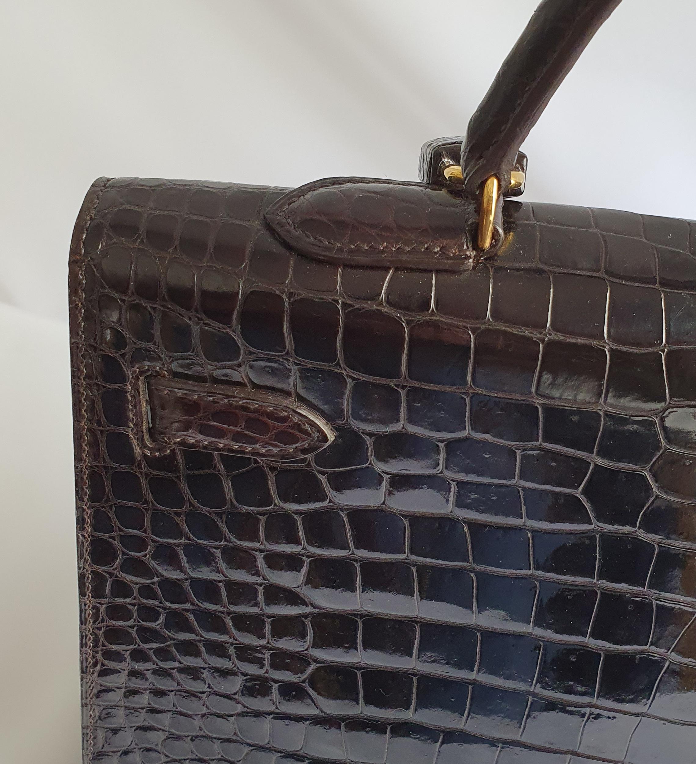Hermès, Kelly in brown Porosus Crocodile 6