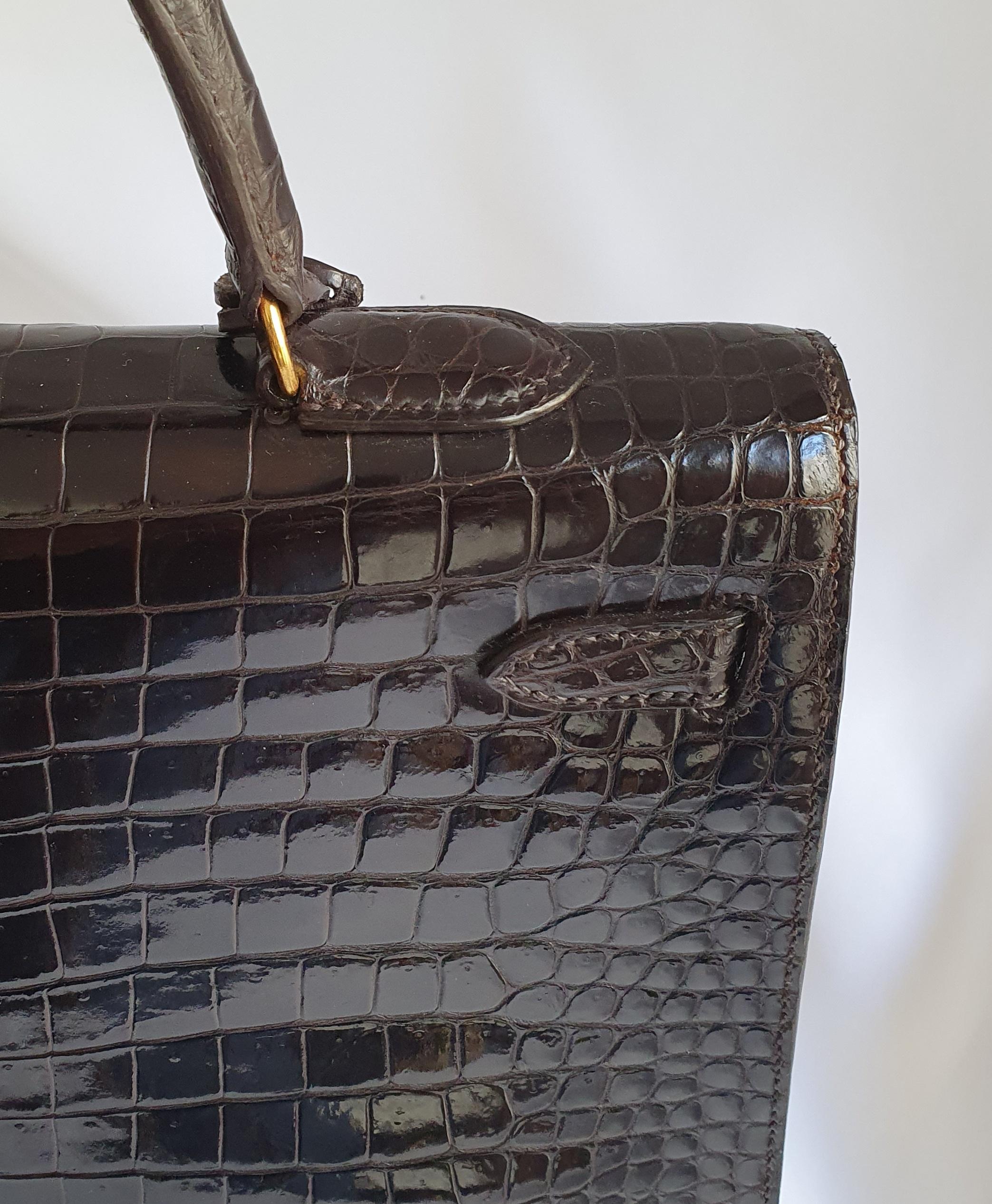 Hermès, Kelly in brown Porosus Crocodile 7