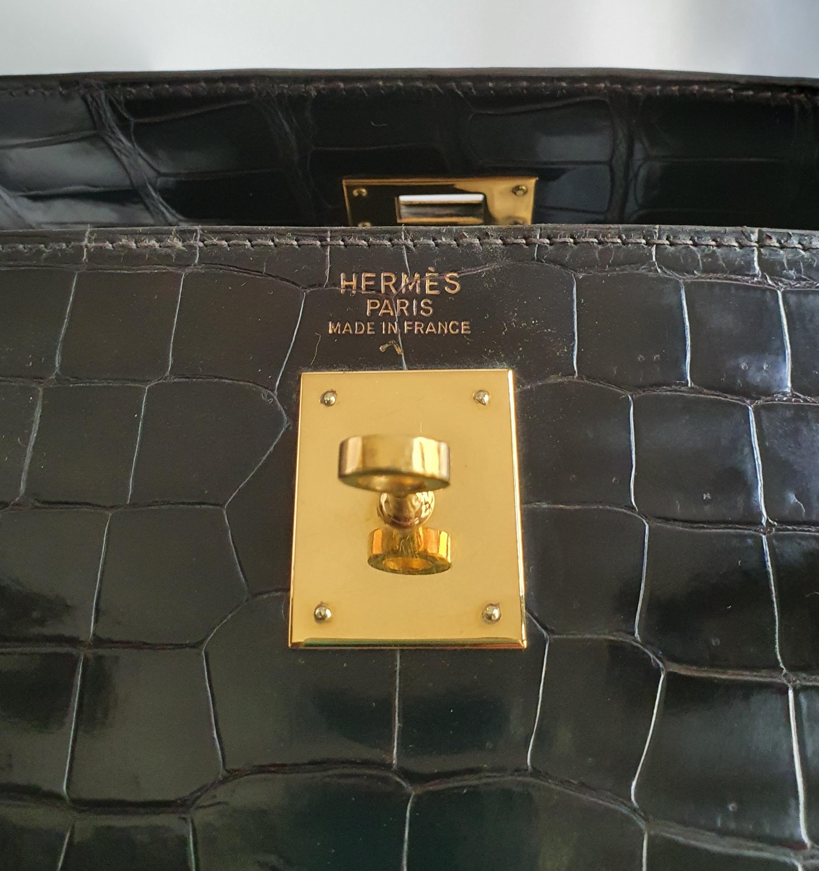 Hermès, Kelly in brown Porosus Crocodile 1