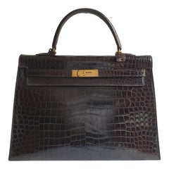 Hermès, Kelly in brown Porosus Crocodile 