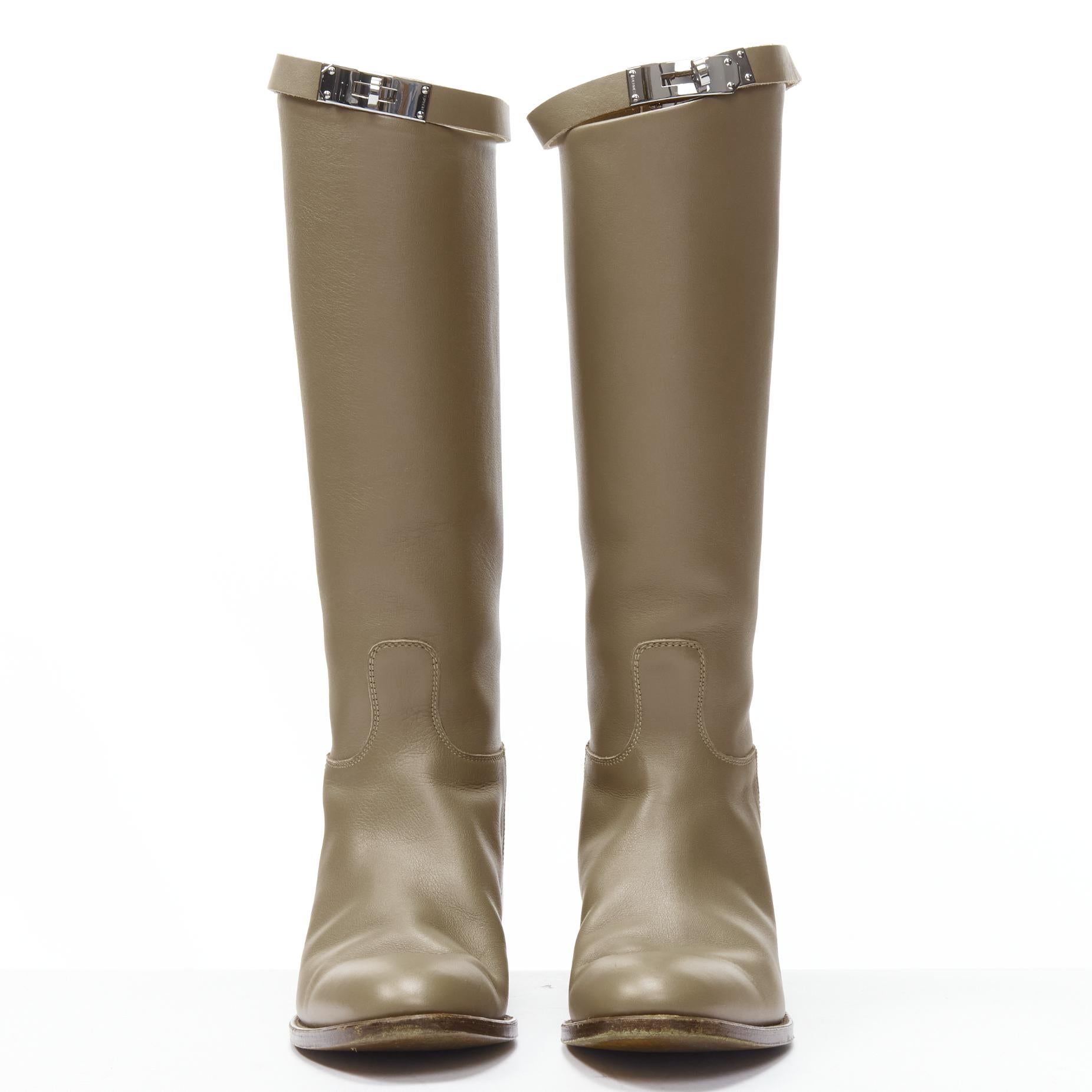 Brown HERMES Kelly Jumping taupe brown PHW buckle riding boot EU37.5