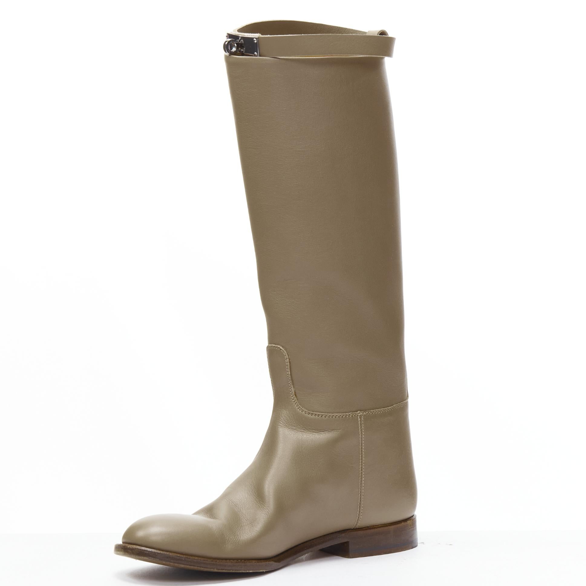 HERMES Kelly Jumping taupe brown PHW buckle riding boot EU37.5 In Excellent Condition In Hong Kong, NT