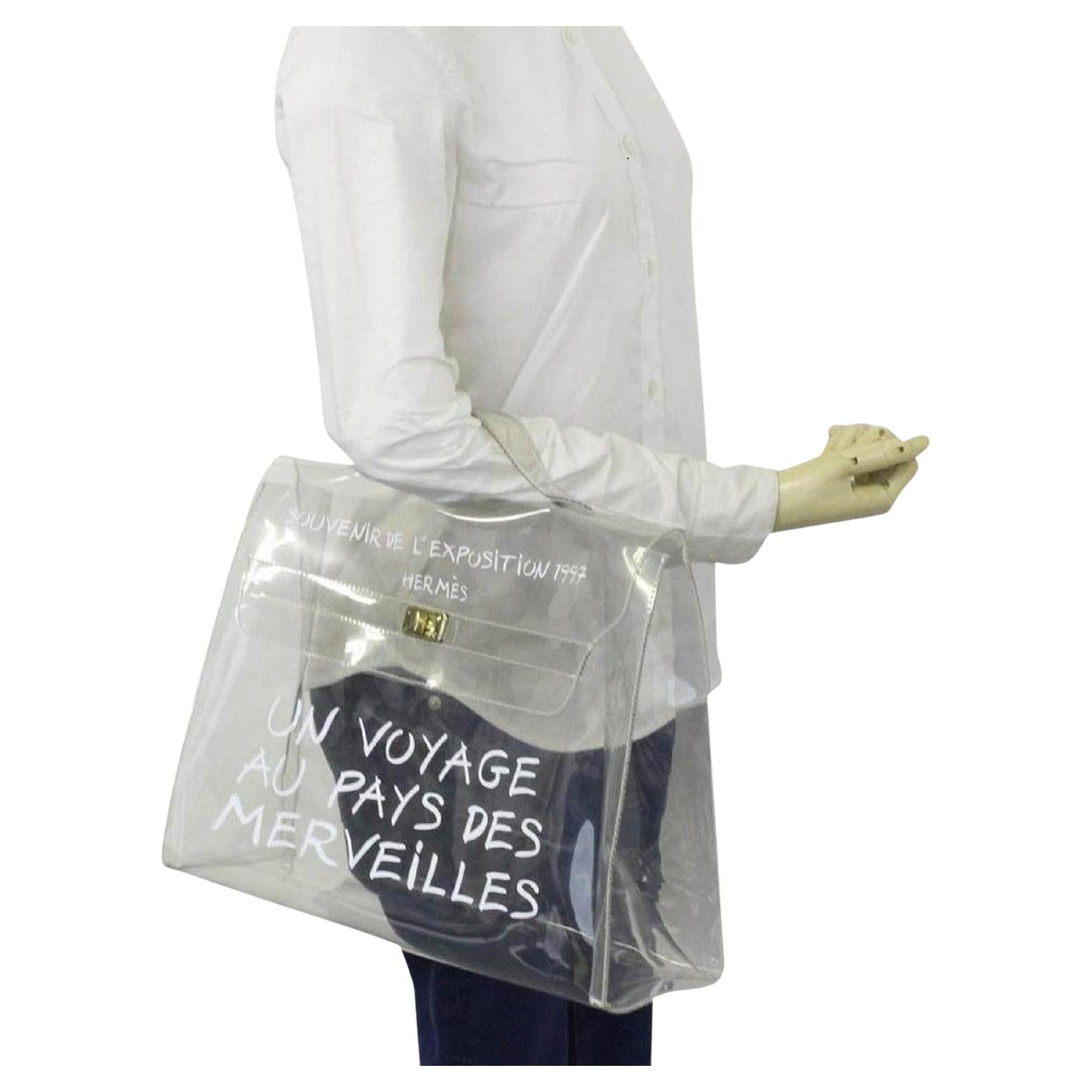 Hermès Kelly L 1997 Souvenir De L'exposition Transparent 230224 Clear X White  For Sale