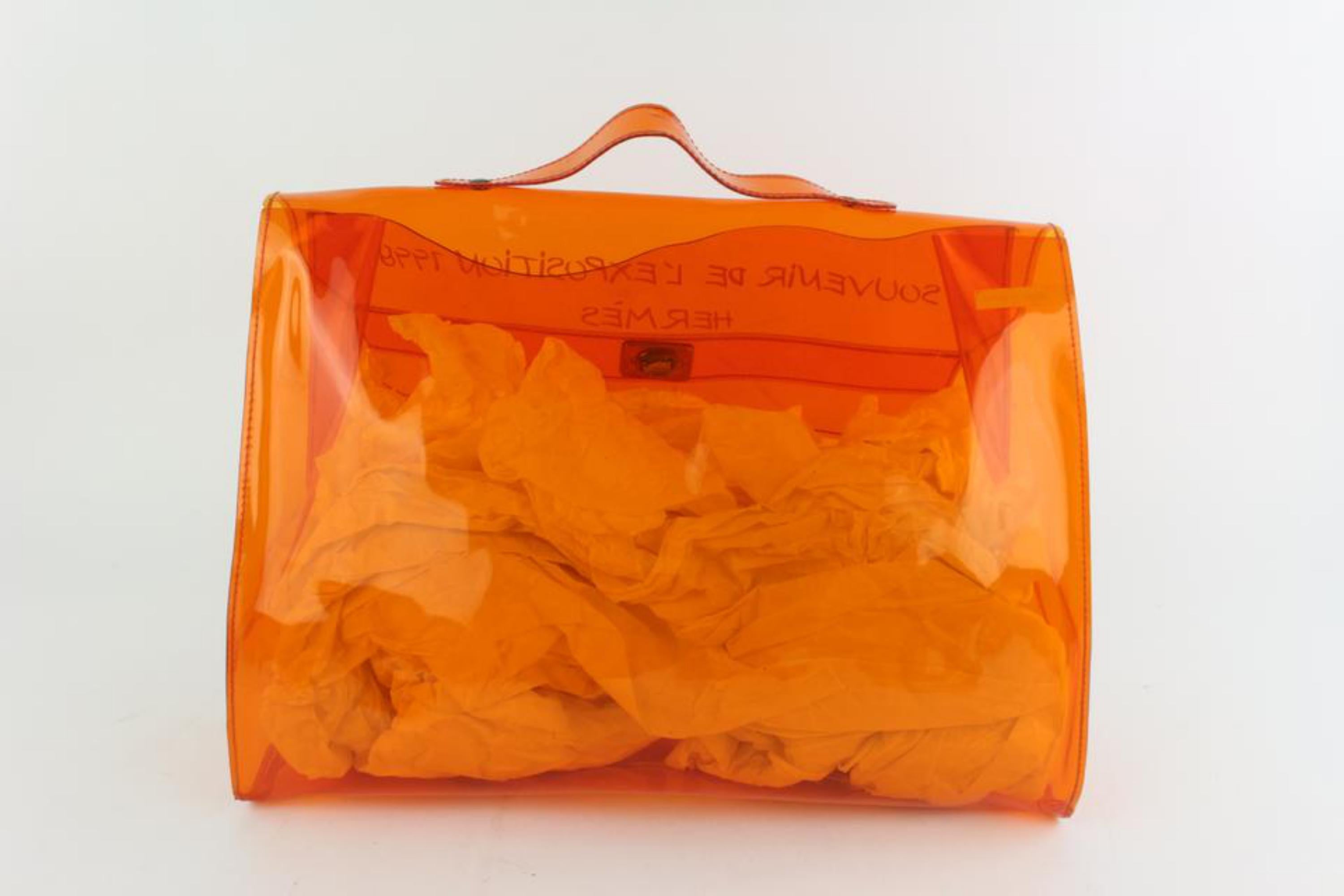Hermès Kelly L 1998 L'exposition Clear Souvenir 24hz1019 Orange Vinyl Tote For Sale 3