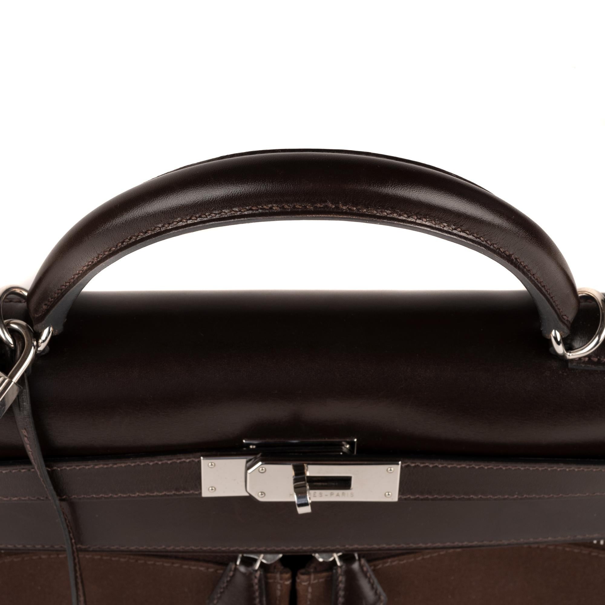 Hermes Kelly Lakis 32cm Bi-Material Brown Bag 4