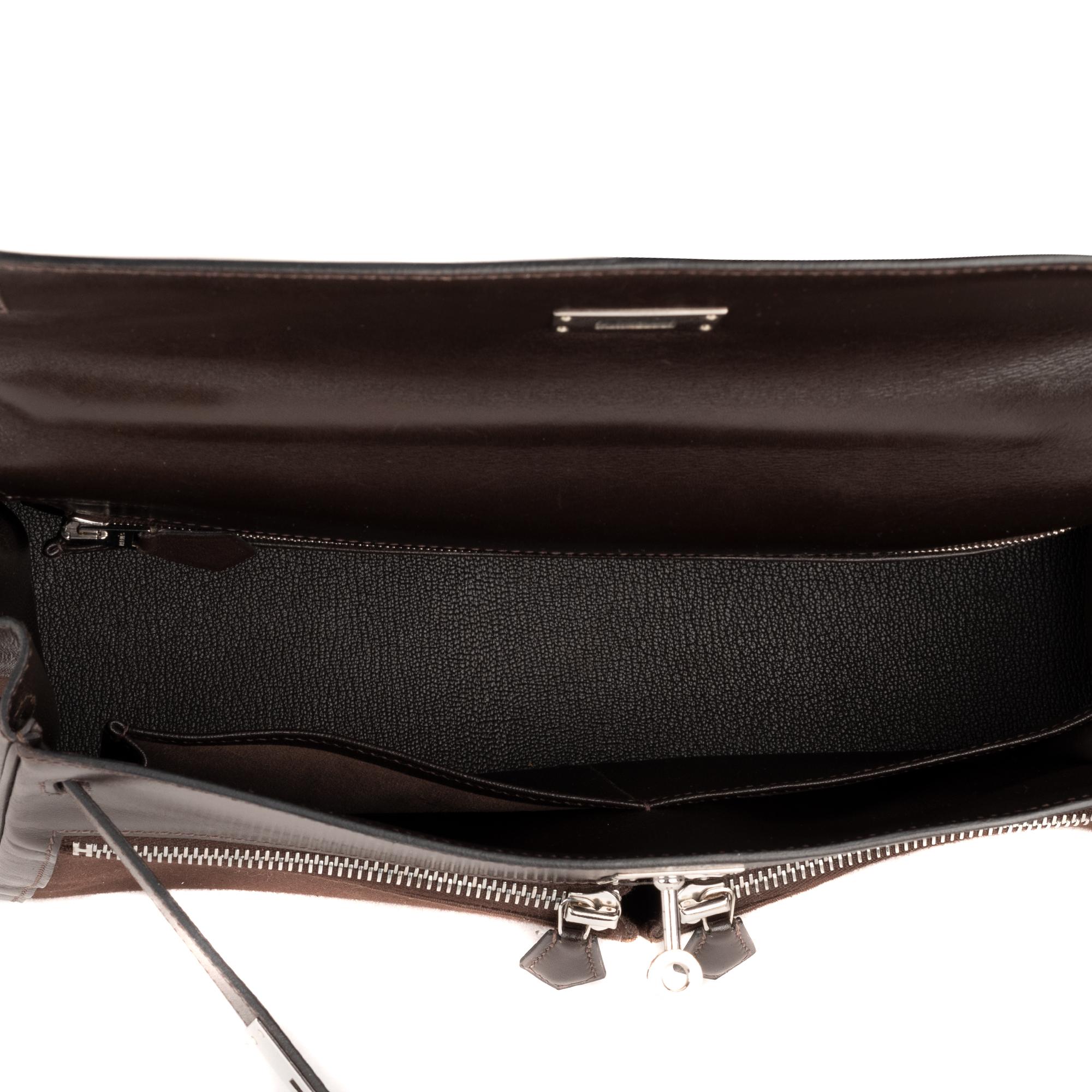 Hermes Kelly Lakis 32cm Bi-Material Brown Bag In Excellent Condition In Paris, IDF