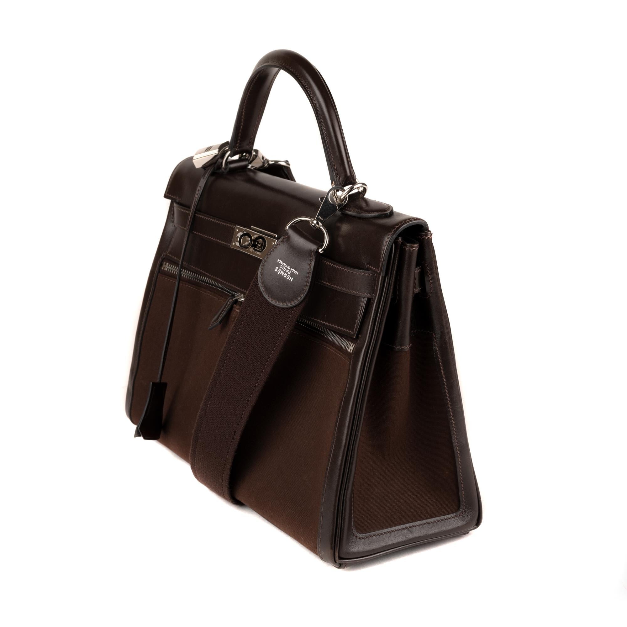 Hermes Kelly Lakis 32cm Bi-Material Brown Bag 1