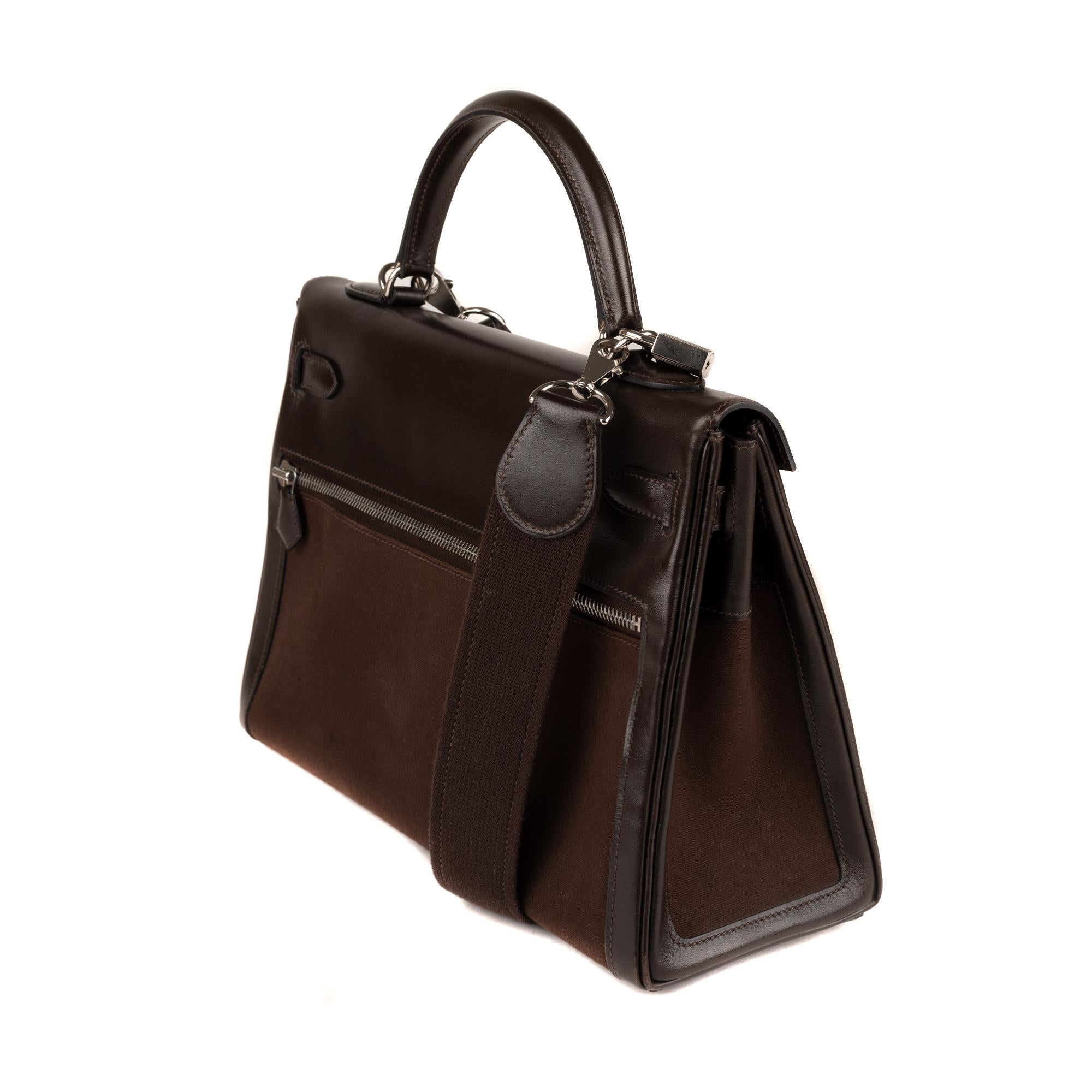 Hermes Kelly Lakis 32cm Bi-Material Brown Bag 1