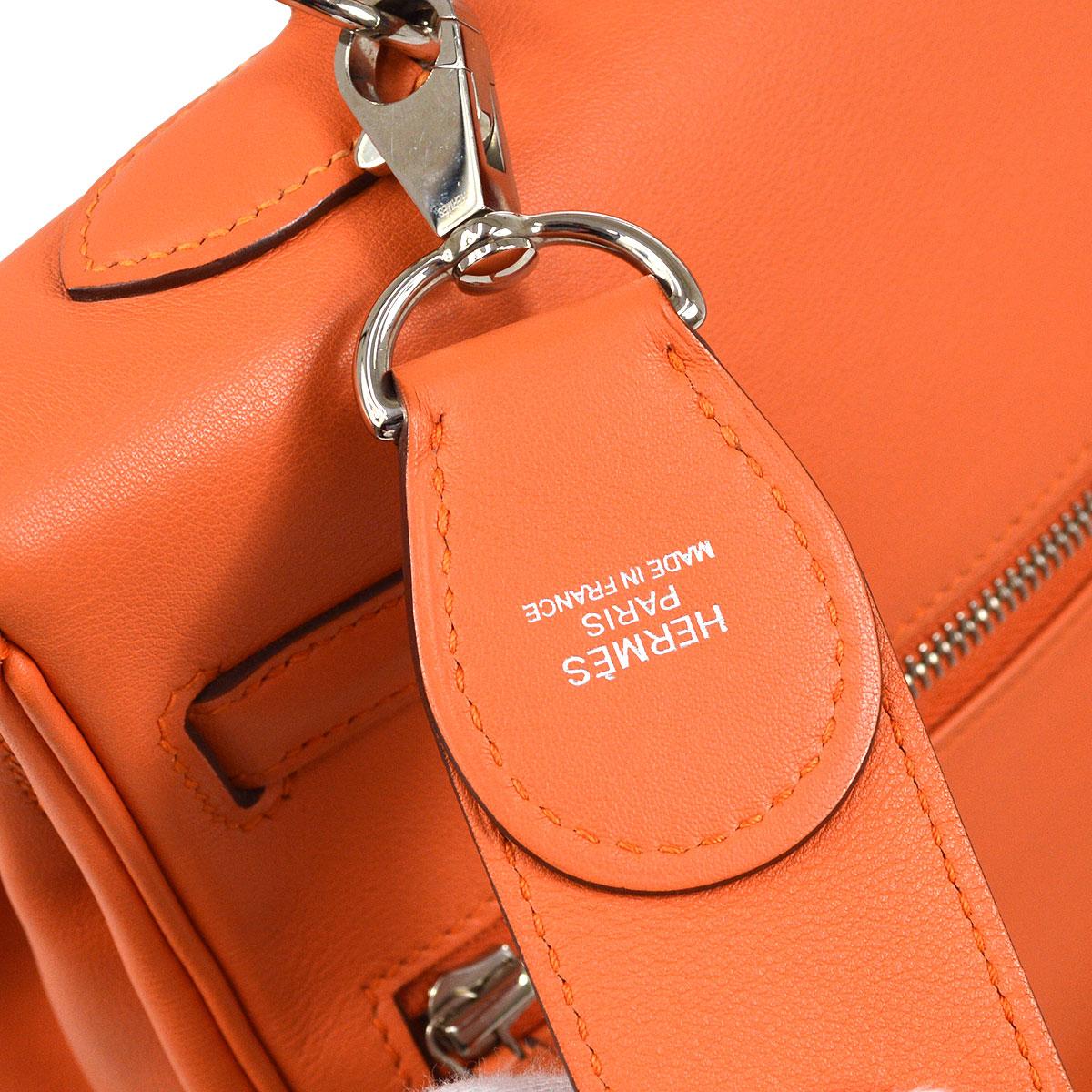 HERMES Kelly Lakis 35 Orange Swift Leather Palladium Handle Satchel Shoulder Bag In Good Condition In Chicago, IL