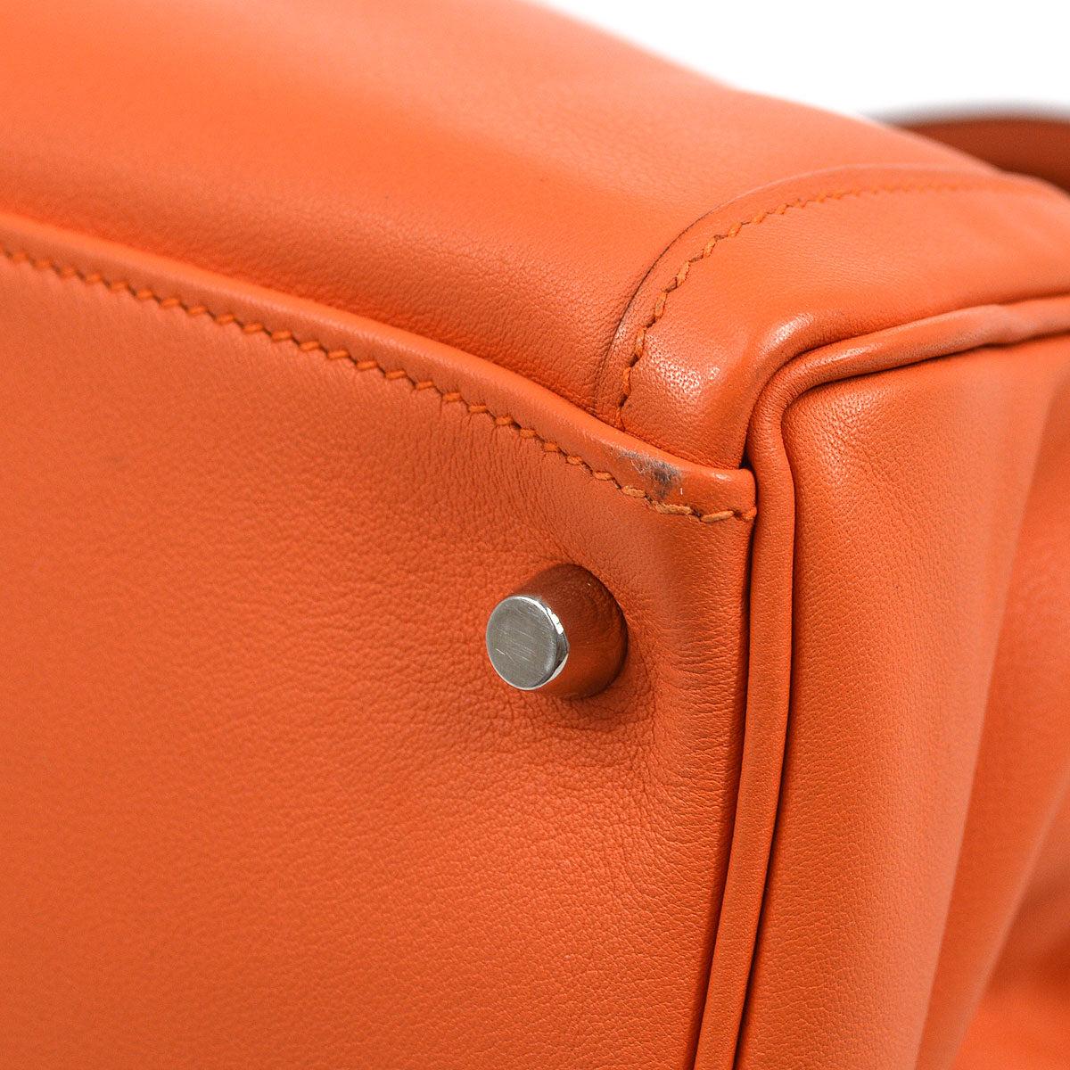 Women's HERMES Kelly Lakis 35 Orange Swift Leather Palladium Handle Satchel Shoulder Bag