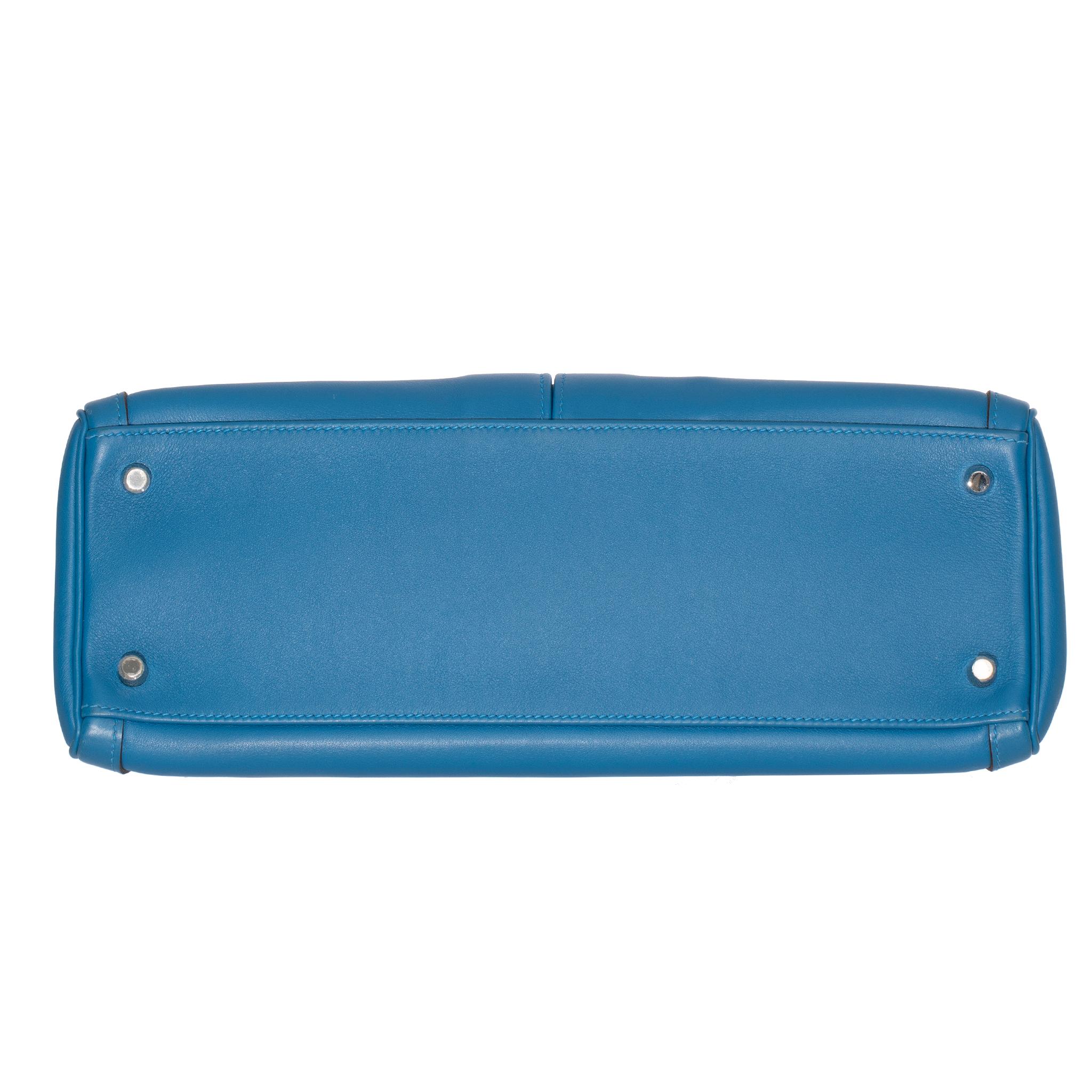 Hermes Kelly Lakis 35cm Blue Hydra Swift Leather Palladium Hardware For Sale 14