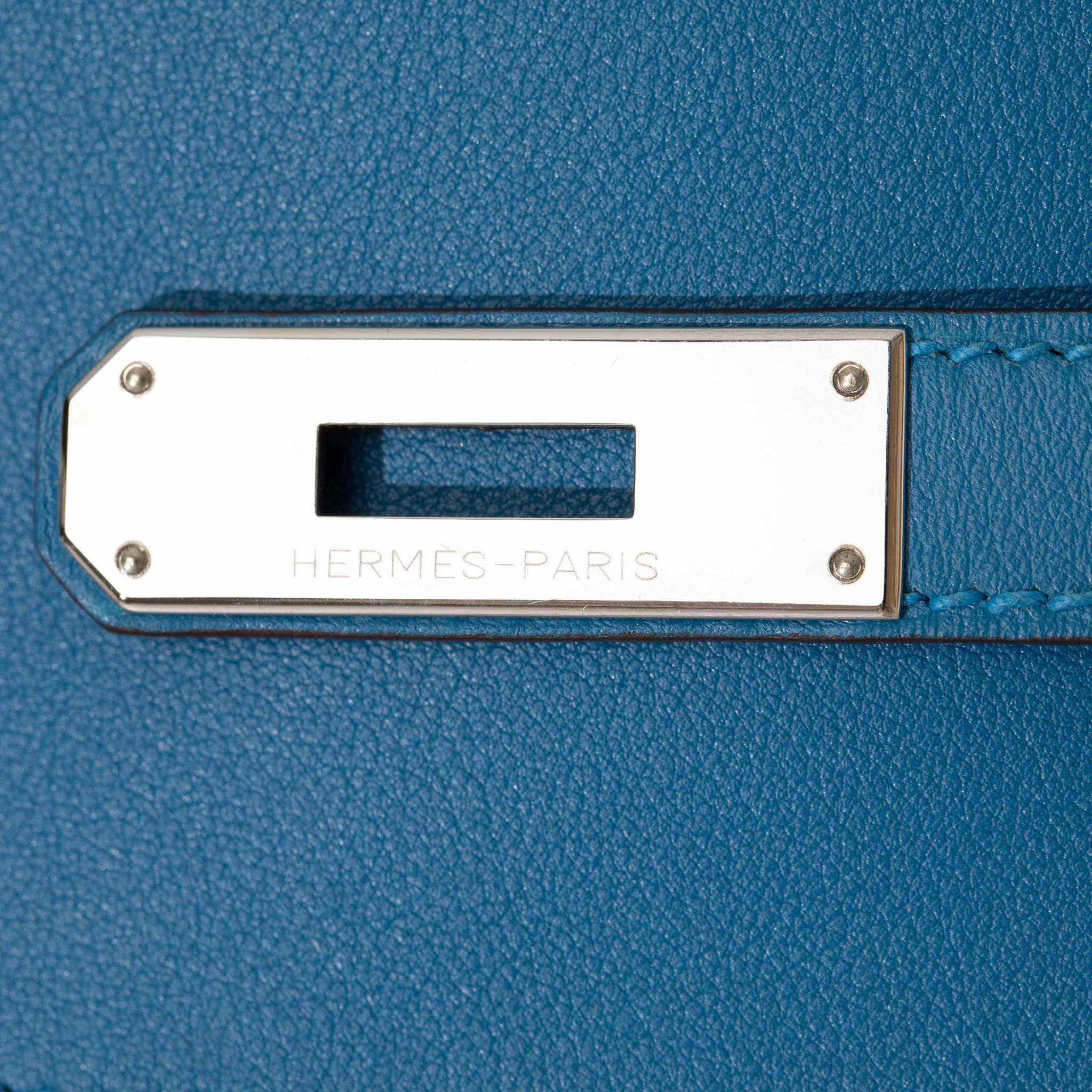 Hermes Kelly Lakis 35cm Blue Hydra Swift Leather Palladium Hardware For Sale 5