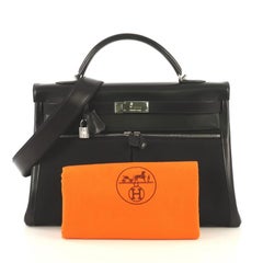 Hermes Kelly Lakis Handbag Toile and Noir Box Calf with Palladium Hardware 40