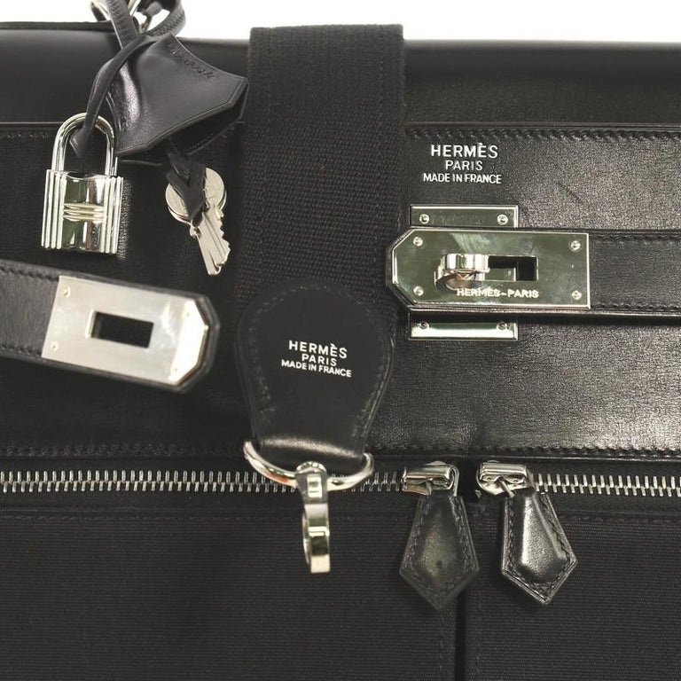Hermes Kelly Lakis Handbag Toile and Noir Box Calf with 
