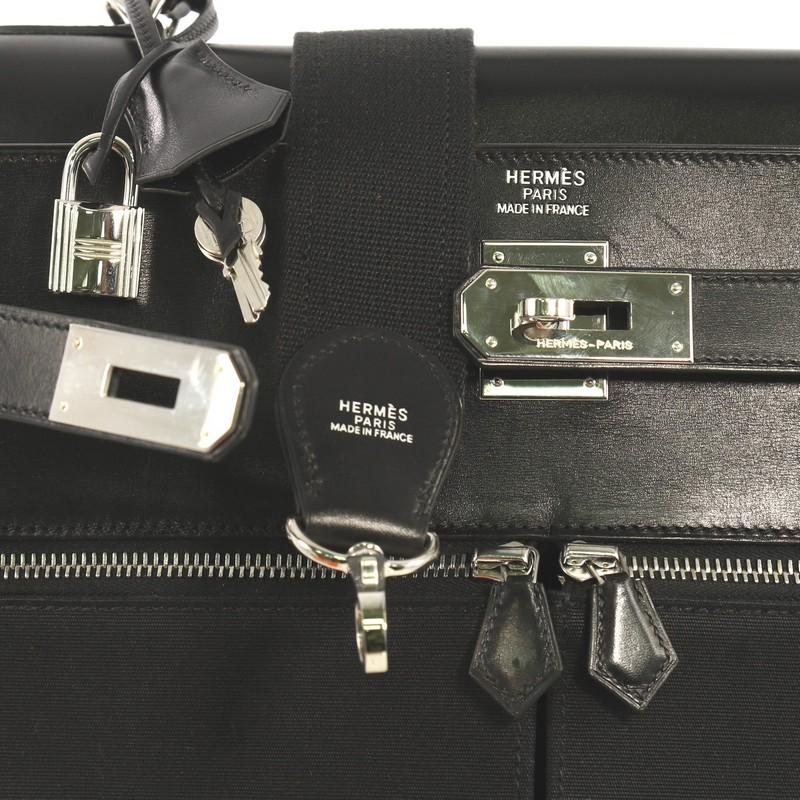 Hermes Kelly Lakis Handbag Toile and Noir Box Calf with Palladium Hardware 40 In Good Condition In NY, NY