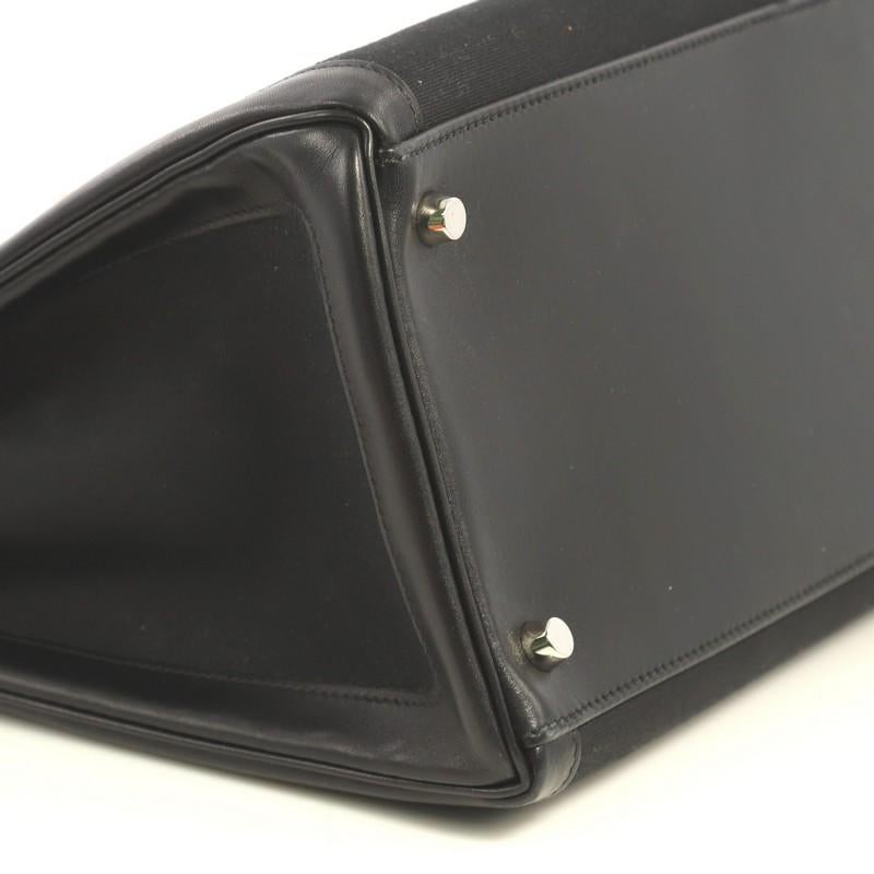Hermes Kelly Lakis Handbag Toile and Noir Box Calf with Palladium Hardware 40 In Good Condition In NY, NY