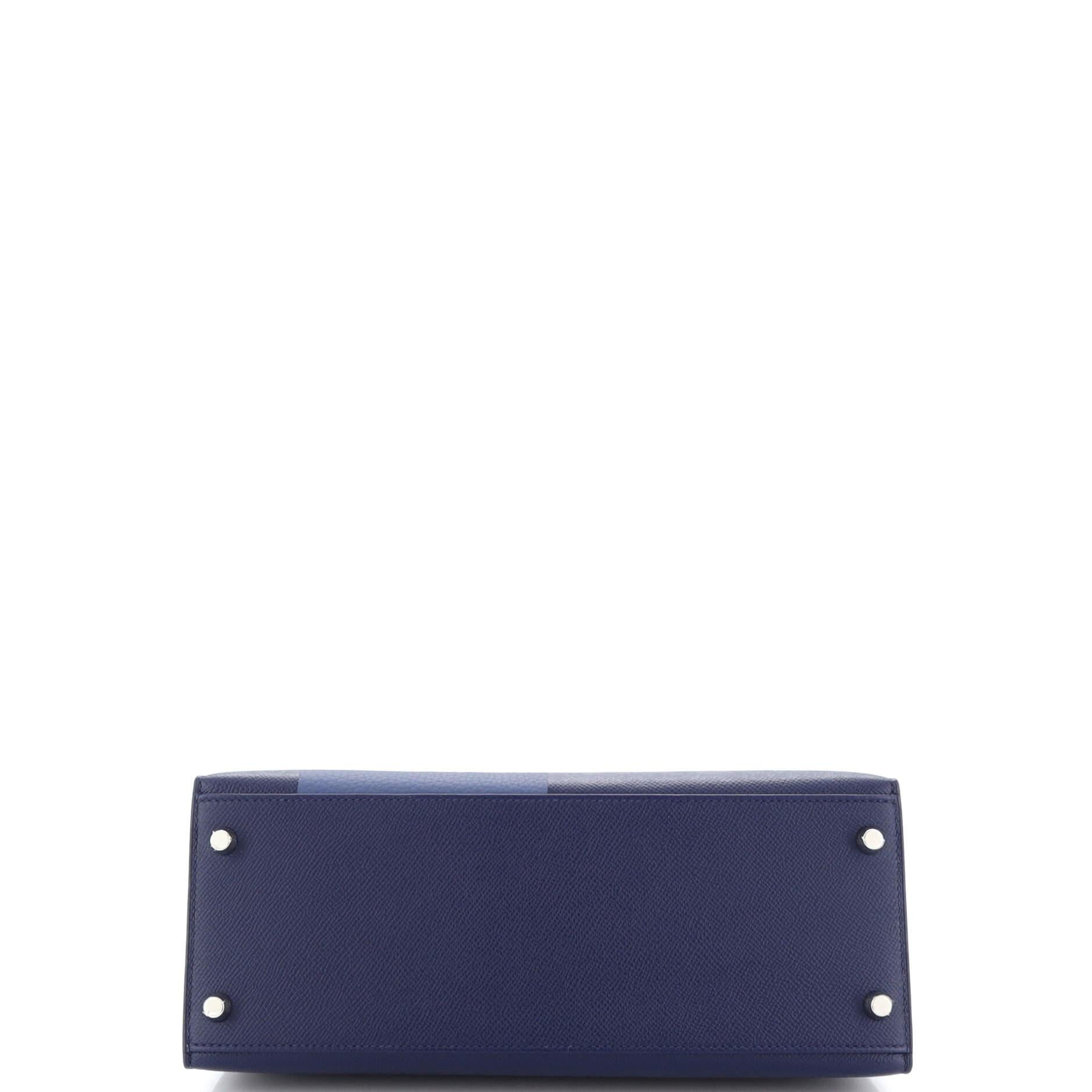 Hermes Kelly Lettre Handbag Blue Epsom with Palladium Hardware 28 1