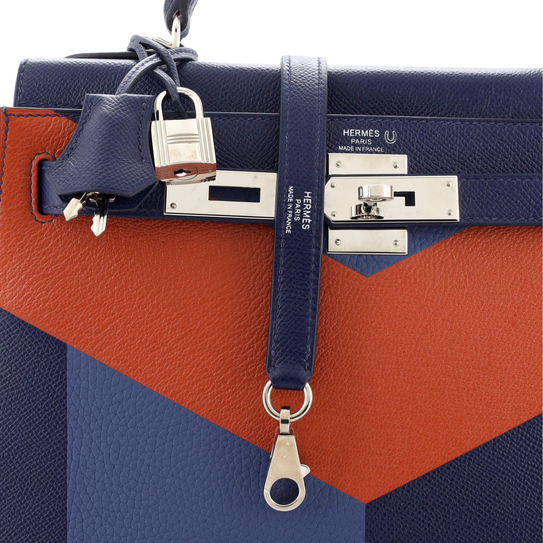 Hermes Kelly Lettre Handbag Blue Epsom with Palladium Hardware 28 3