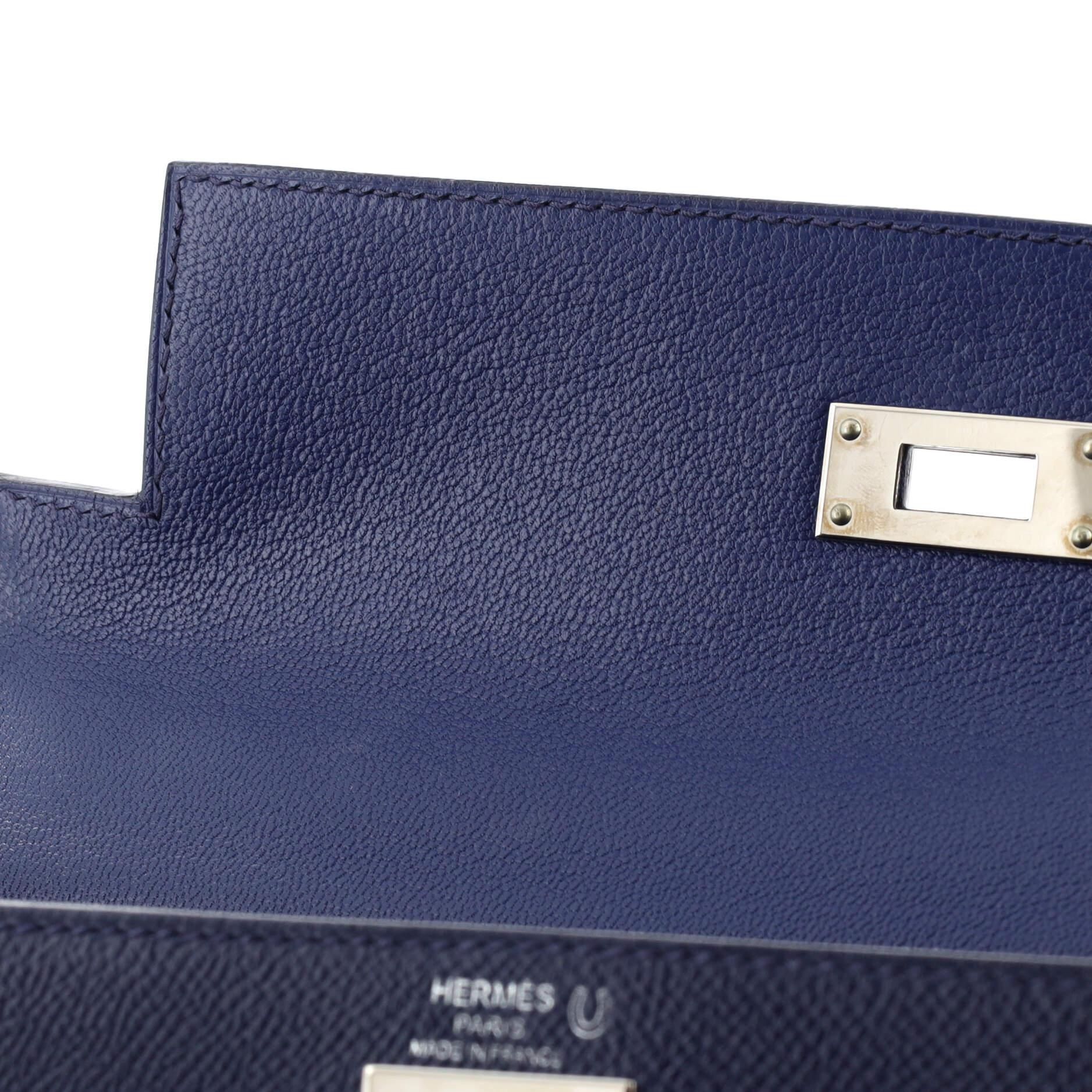 Hermes Kelly Lettre Handbag Blue Epsom with Palladium Hardware 28 4
