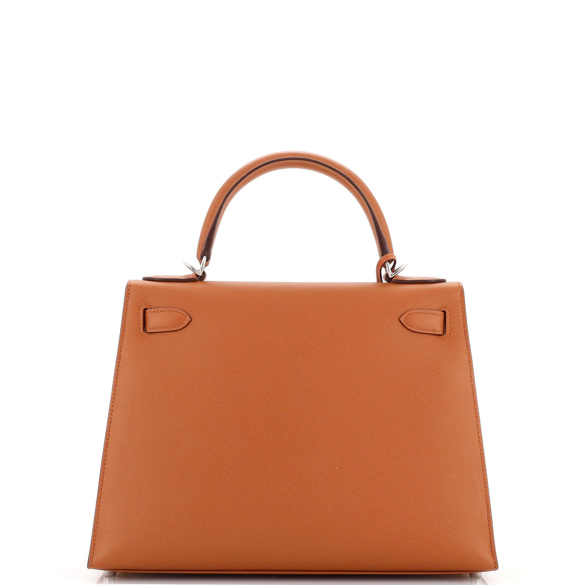 Women's Hermes Kelly Lettre Handbag Brown Epsom with Palladium Hardware 28