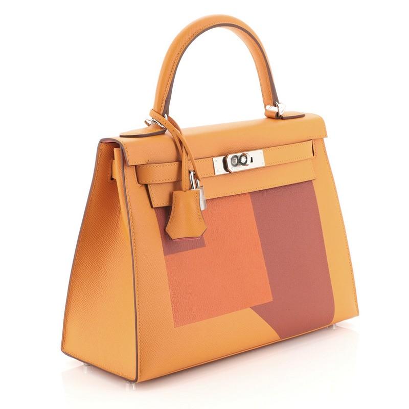 Orange Hermes Kelly Lettre Handbag Feu Epsom with Palladium Hardware 28