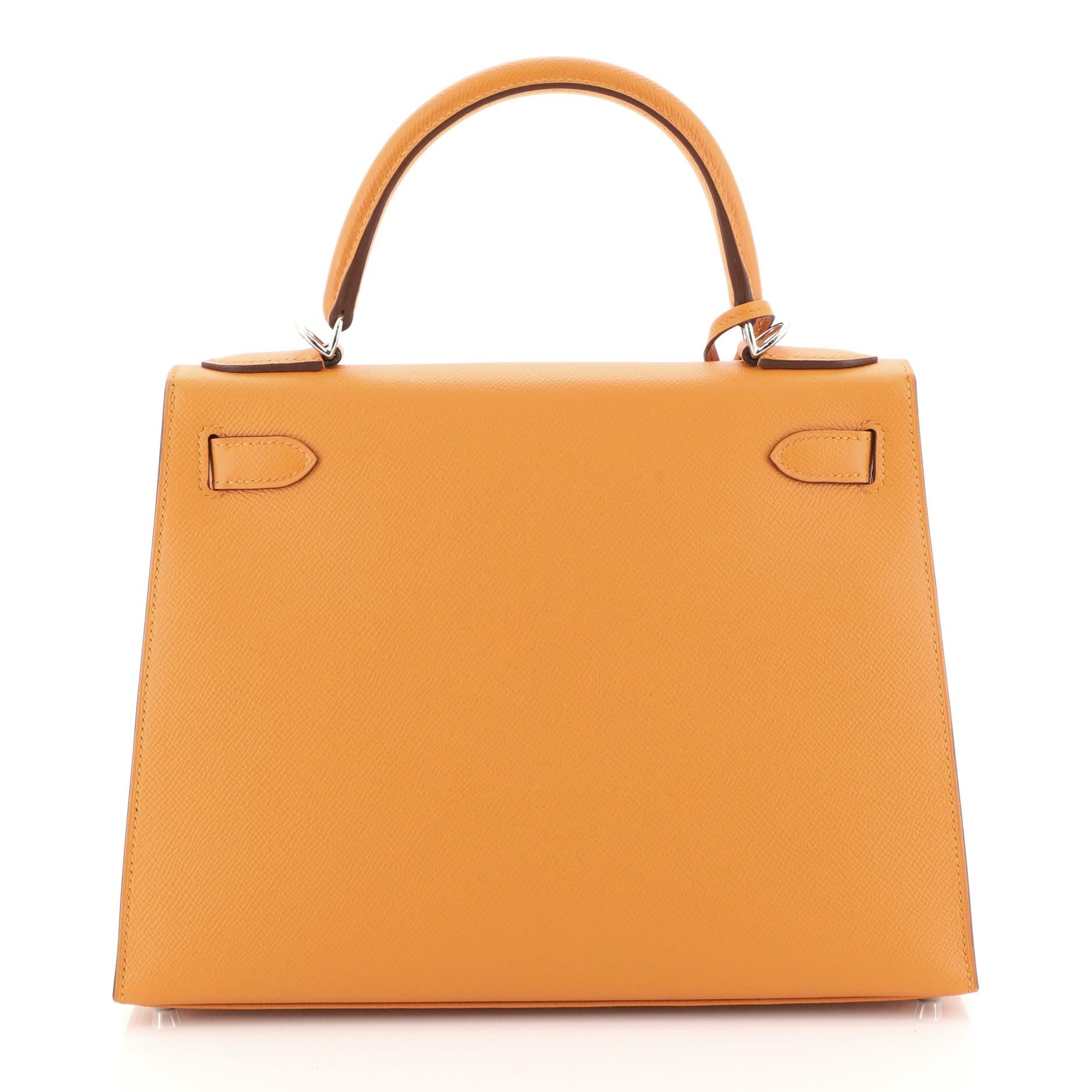 Hermes Kelly Lettre Handbag Feu Epsom with Palladium Hardware 28 In Good Condition In NY, NY