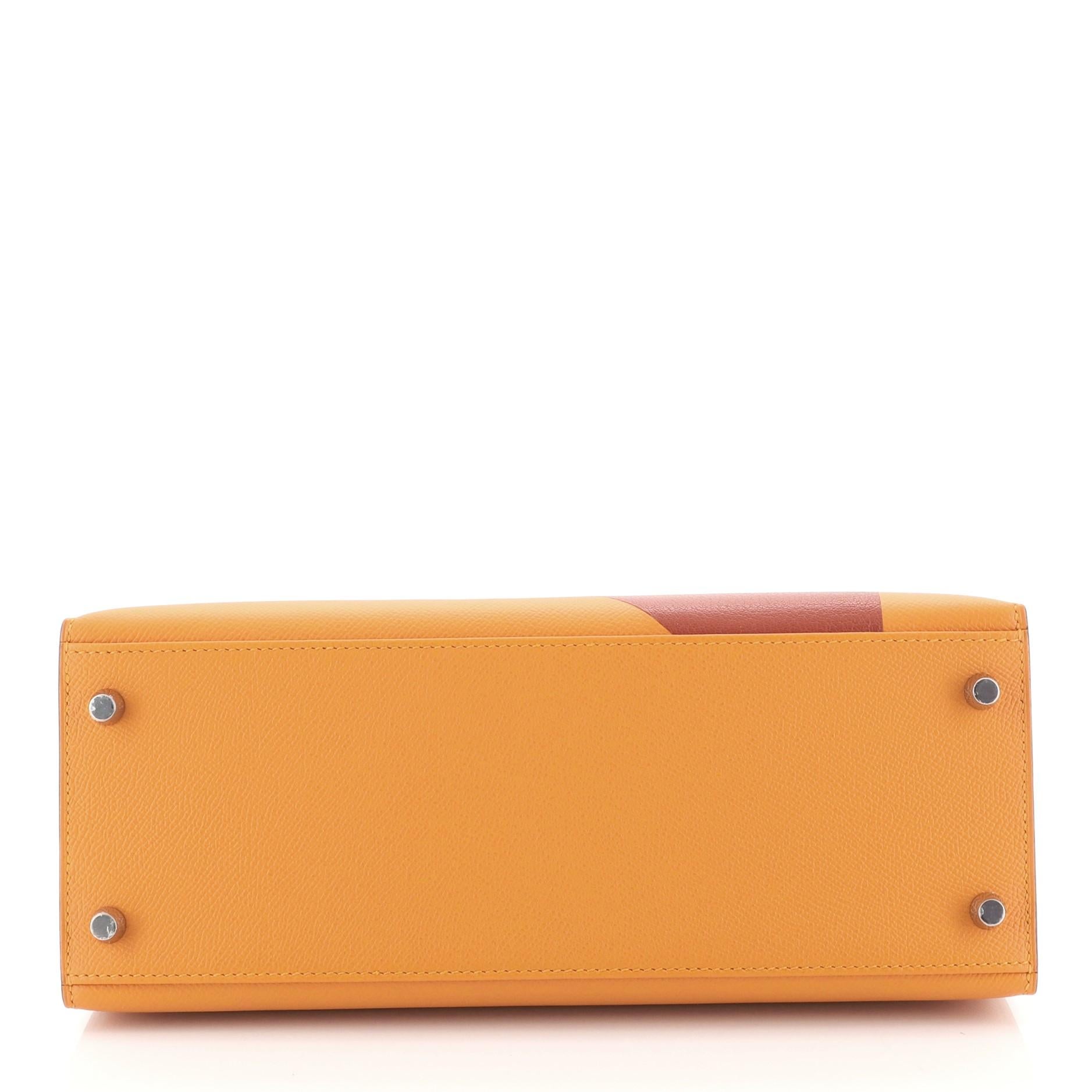 Women's Hermes Kelly Lettre Handbag Feu Epsom with Palladium Hardware 28