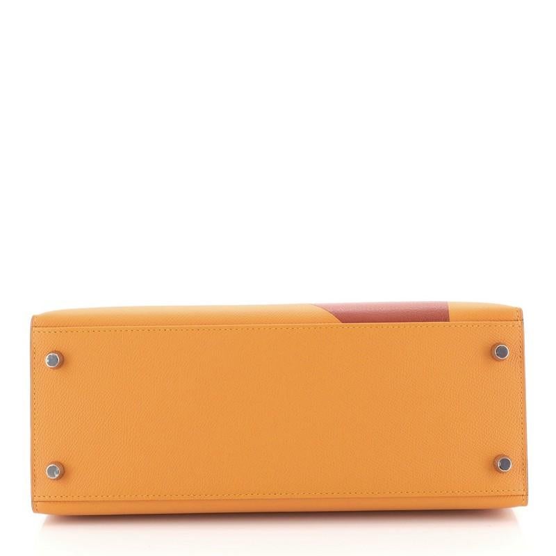 Women's or Men's Hermes Kelly Lettre Handbag Feu Epsom with Palladium Hardware 28