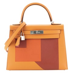 Hermes Kelly Lettre Handbag Feu Epsom with Palladium Hardware 28