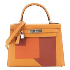 Hermes Kelly Lettre Handbag Feu Epsom with Palladium Hardware 28