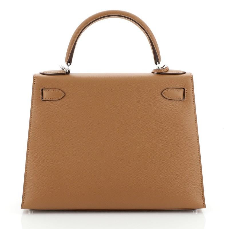 Brown Hermes Kelly Lettre Handbag Gold Epsom with Palladium Hardware 28