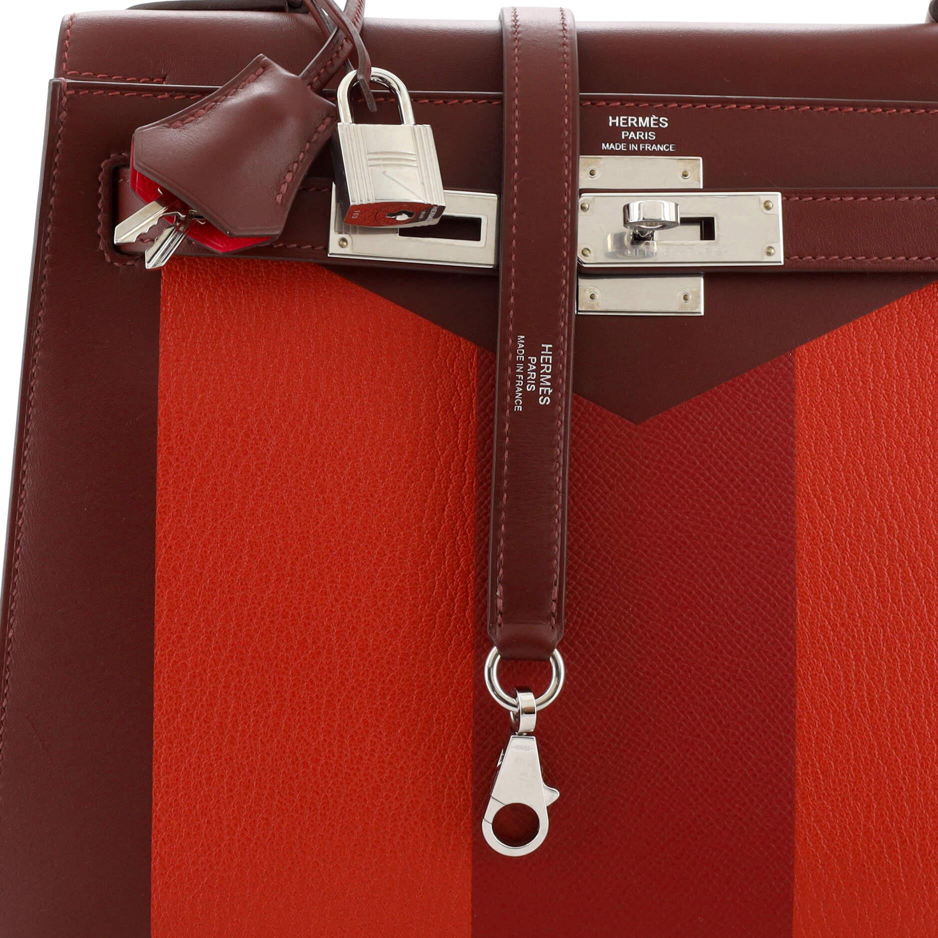 Hermes Kelly Lettre Handbag Red Sombrero with Palladium Hardware 28 For Sale 3