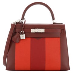 Hermes Kelly Lettre Handbag Red Sombrero with Palladium Hardware 28